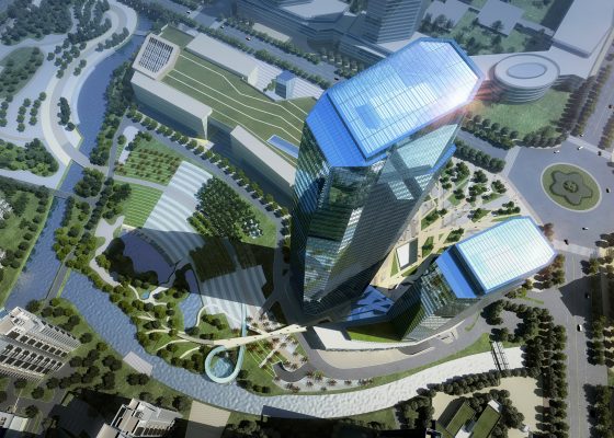 This project won the first prize in the international competition against some of the world biggest architecture companies. Those two skyscrapers are located in a new district of Suzhou